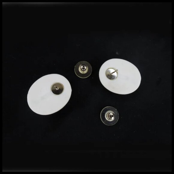 Vintage Floral Post Back Earrings, Flower Decal On Porcelain - Picture 6 of 15